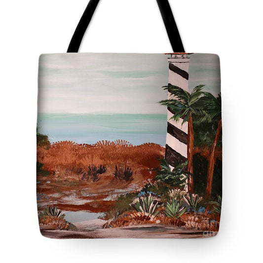 Coastal Lighthouse with Palm Trees 1 - Tote Bag