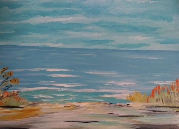 Blue Sea with Sea Oats Framed Art Print, 8 x 10