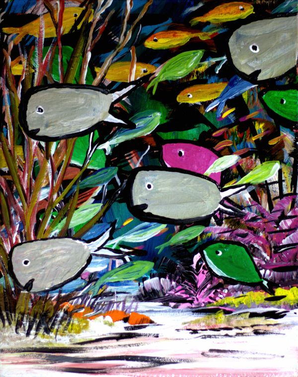 Gray Fish Framed Art Print, 8 x 10