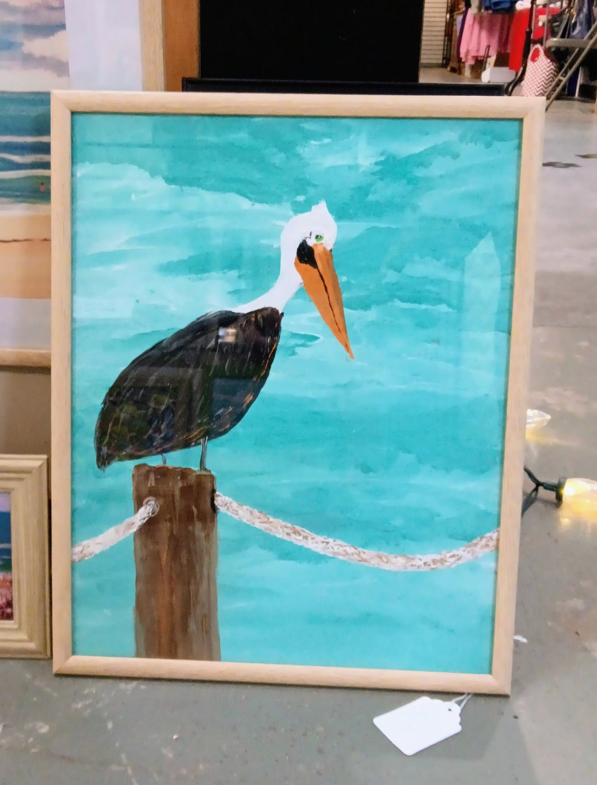 Pelican on the Piling 11 x 14 Original painting. Acrylic on Canvas.