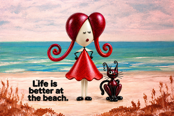 Sissy and Her Cat Scratch: Life is Better at the Beach Print