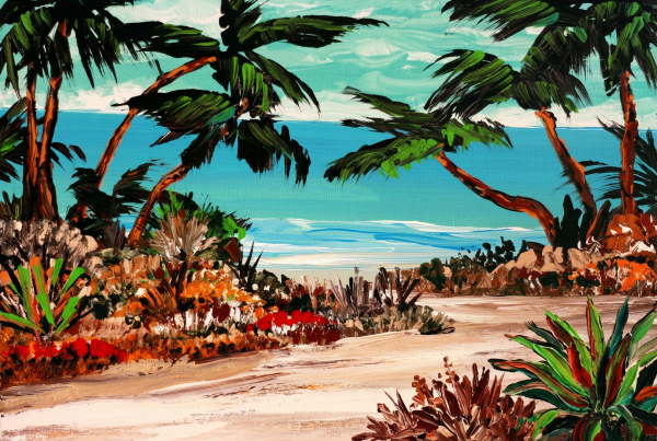 Tropical Beach With Palms Framed Art Print, 8 x 10