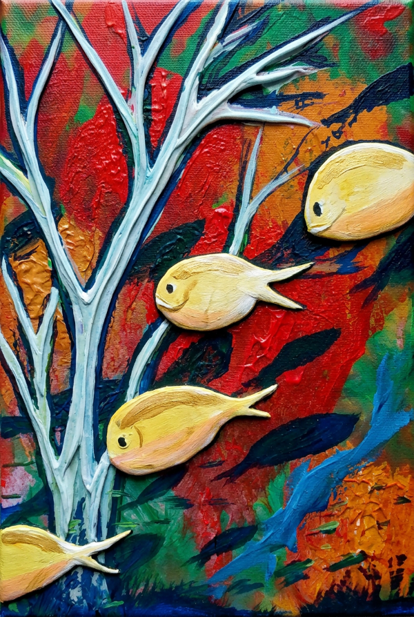 Yellow Fish Among the Underwater Trees Framed Art Print, 8 x 10