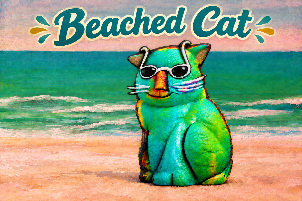 Beached Cat artwork with title at the top