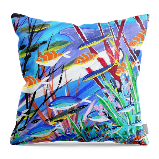 Colorful Coral Reef Scene - Throw Pillow