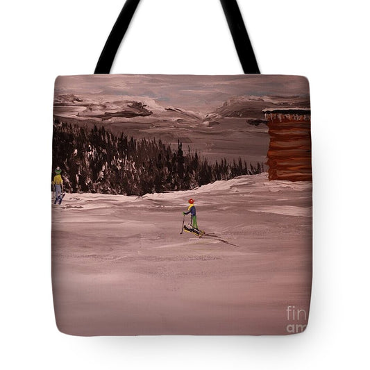 Skiers in a Winter Landscape - Tote Bag