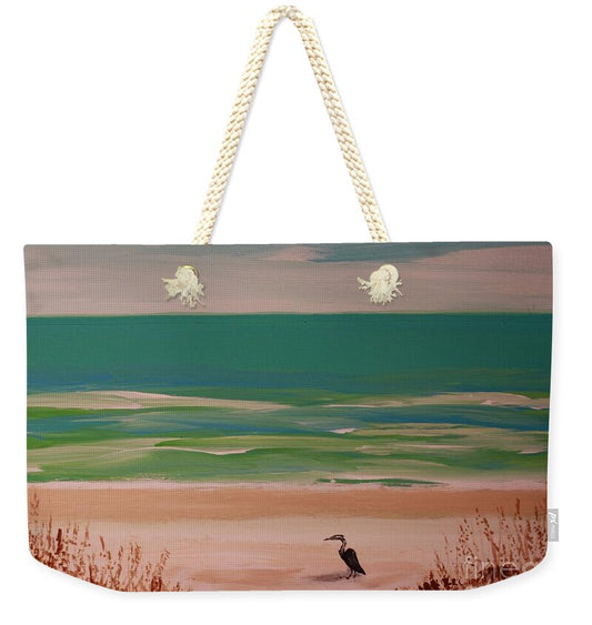 Tranquil Beach with Heron - Weekender Tote Bag