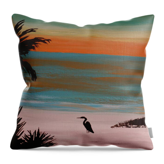 Tropical Sunset Over Serene Beach - Throw Pillow