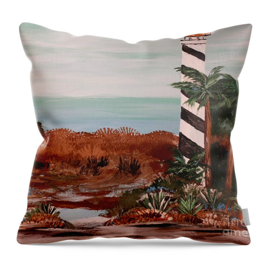 Coastal Lighthouse with Palm Trees 1 - Throw Pillow