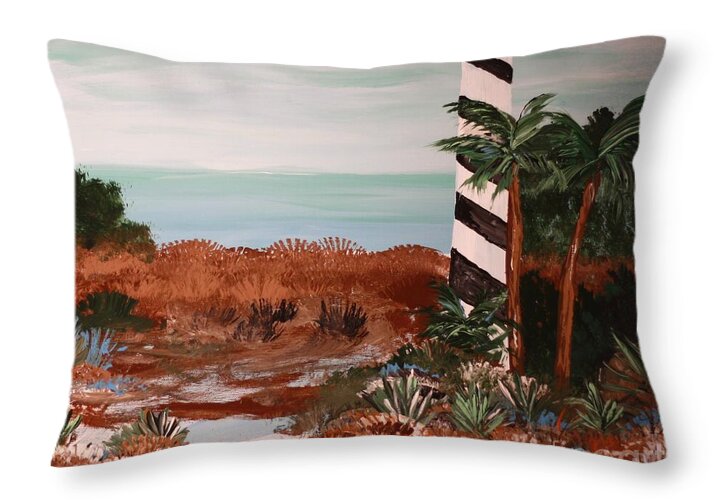 Coastal Lighthouse with Palm Trees 1 - Throw Pillow