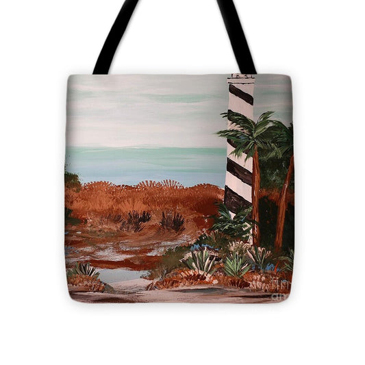 Coastal Lighthouse with Palm Trees 1 - Tote Bag