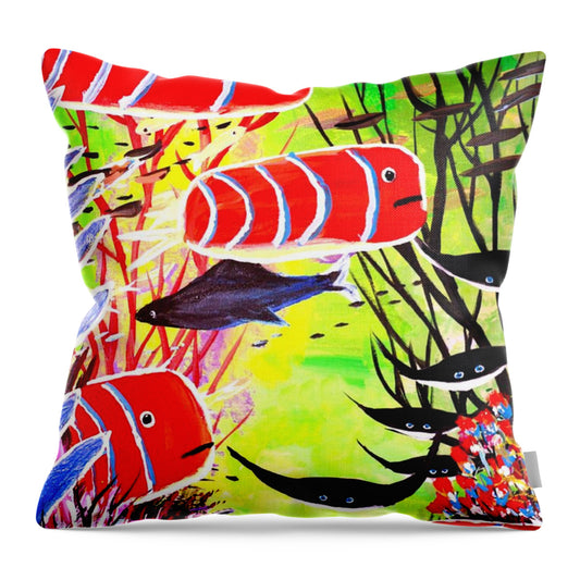 Colorful Fish in Vibrant Reef 1 - Throw Pillow