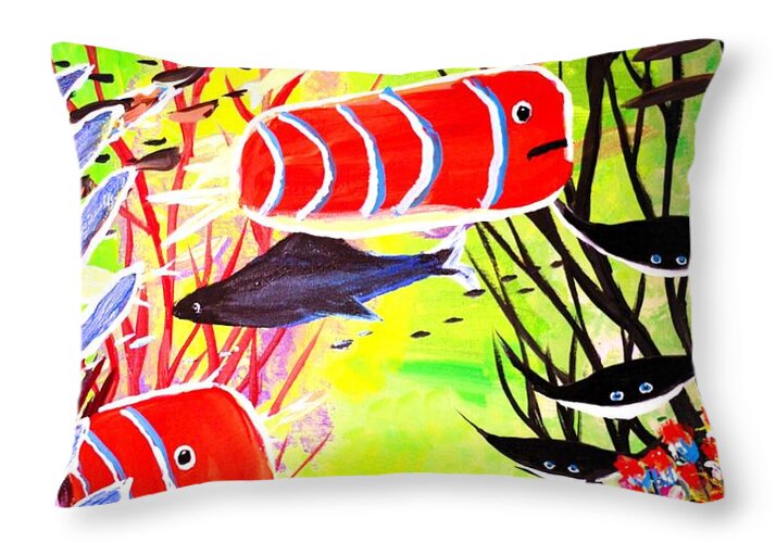 Colorful Fish in Vibrant Reef 1 - Throw Pillow