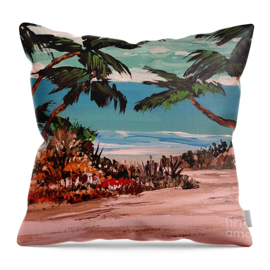 Tropical Beach with Palm Trees 1 - Throw Pillow