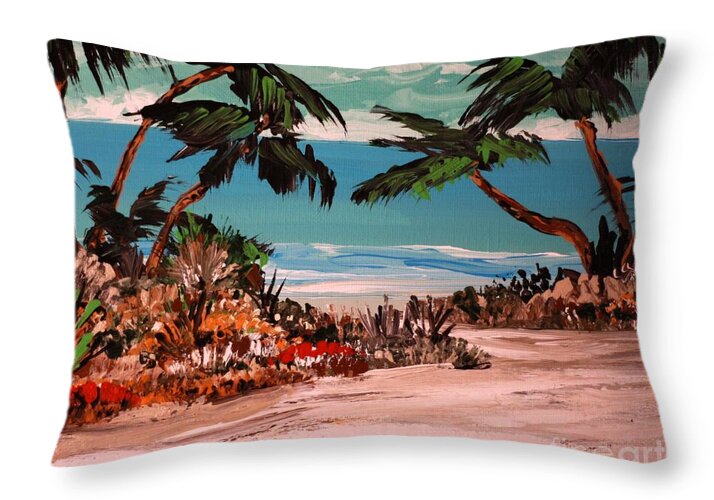 Tropical Beach with Palm Trees 1 - Throw Pillow