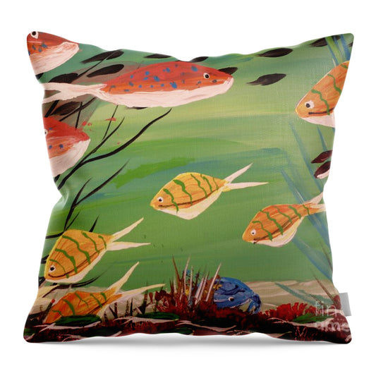 Vibrant Underwater Fish Scene 1 - Throw Pillow