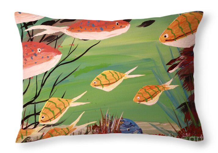 Vibrant Underwater Fish Scene 1 - Throw Pillow