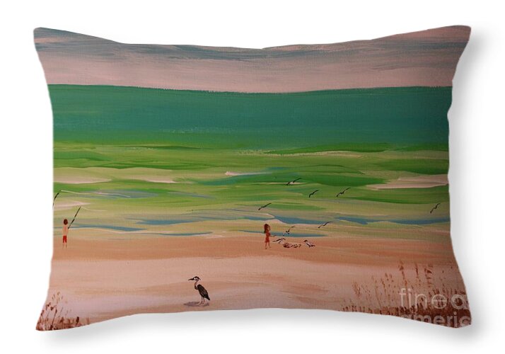 Fishing on a Tranquil Beach 2 - Throw Pillow