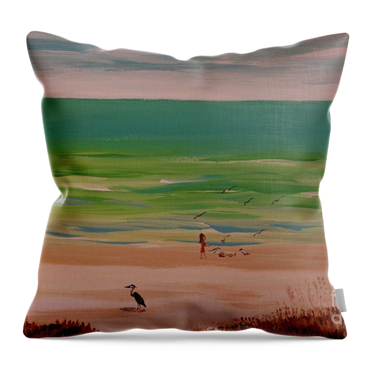 Fishing on a Tranquil Beach 2 - Throw Pillow