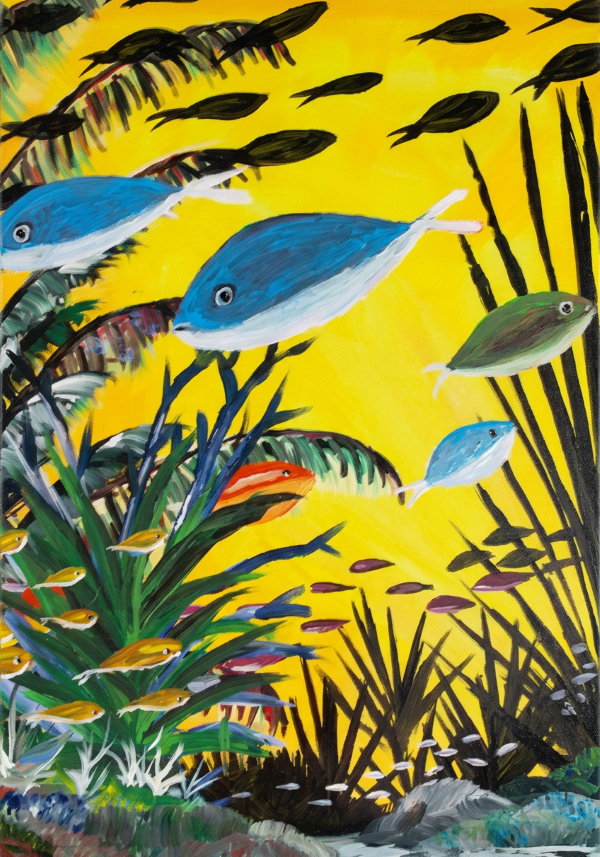 Blue Fish in Yellow Sea Framed Art Print, 8 x 10