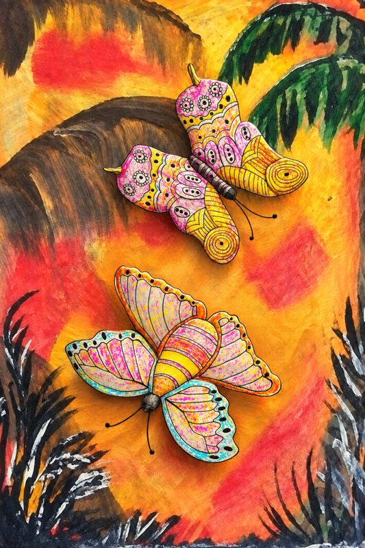 Butterflies in Palm Leaves Print