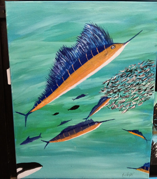 Sail Fish 16 x 20 Original painting. Acrylic on Canvas.