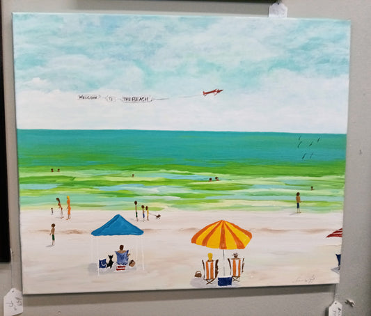 Welcome to the Beach 20 x 24 Original painting. Acrylic on Canvas.