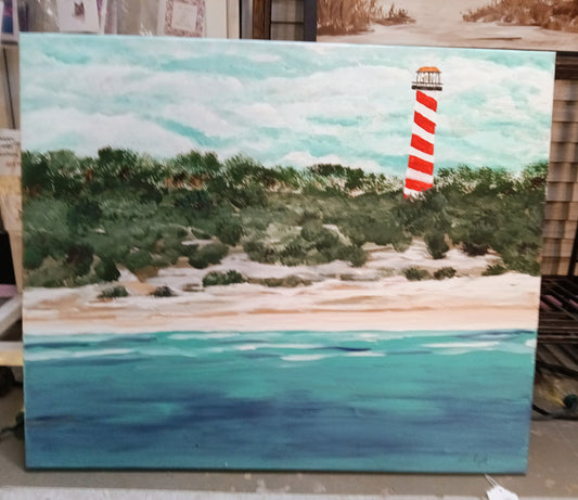 Lighthouse in Red 20 x 24 Original painting. Acrylic on Canvas.