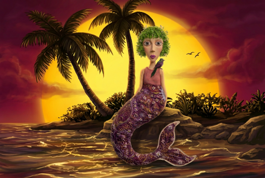 Marooned Mermaid and Her Pet, Weedy Bird Framed Art Print, 8 x 10