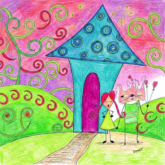 Sissy and Her Cat Scratch: In Their New Home Framed Art Print, 8 x 10