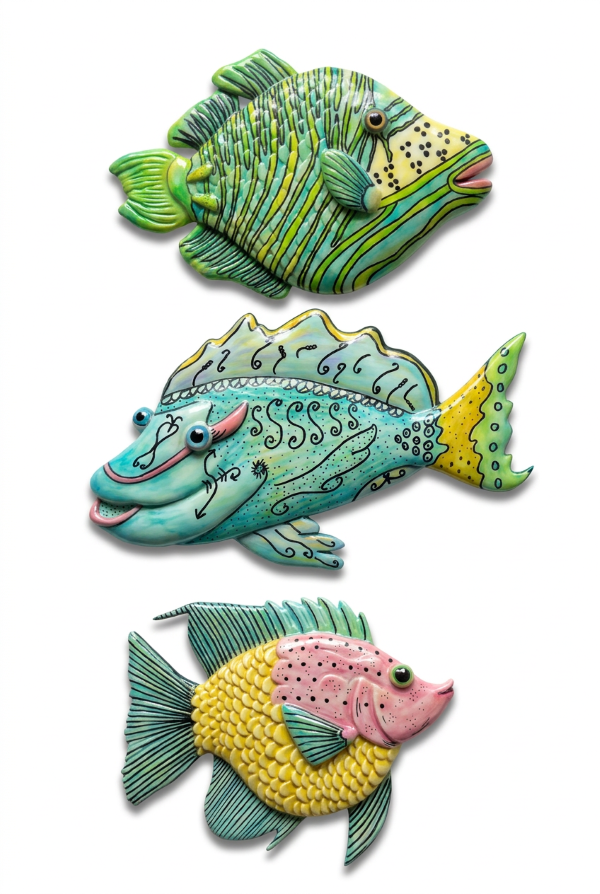Three Sculptured Fish Print