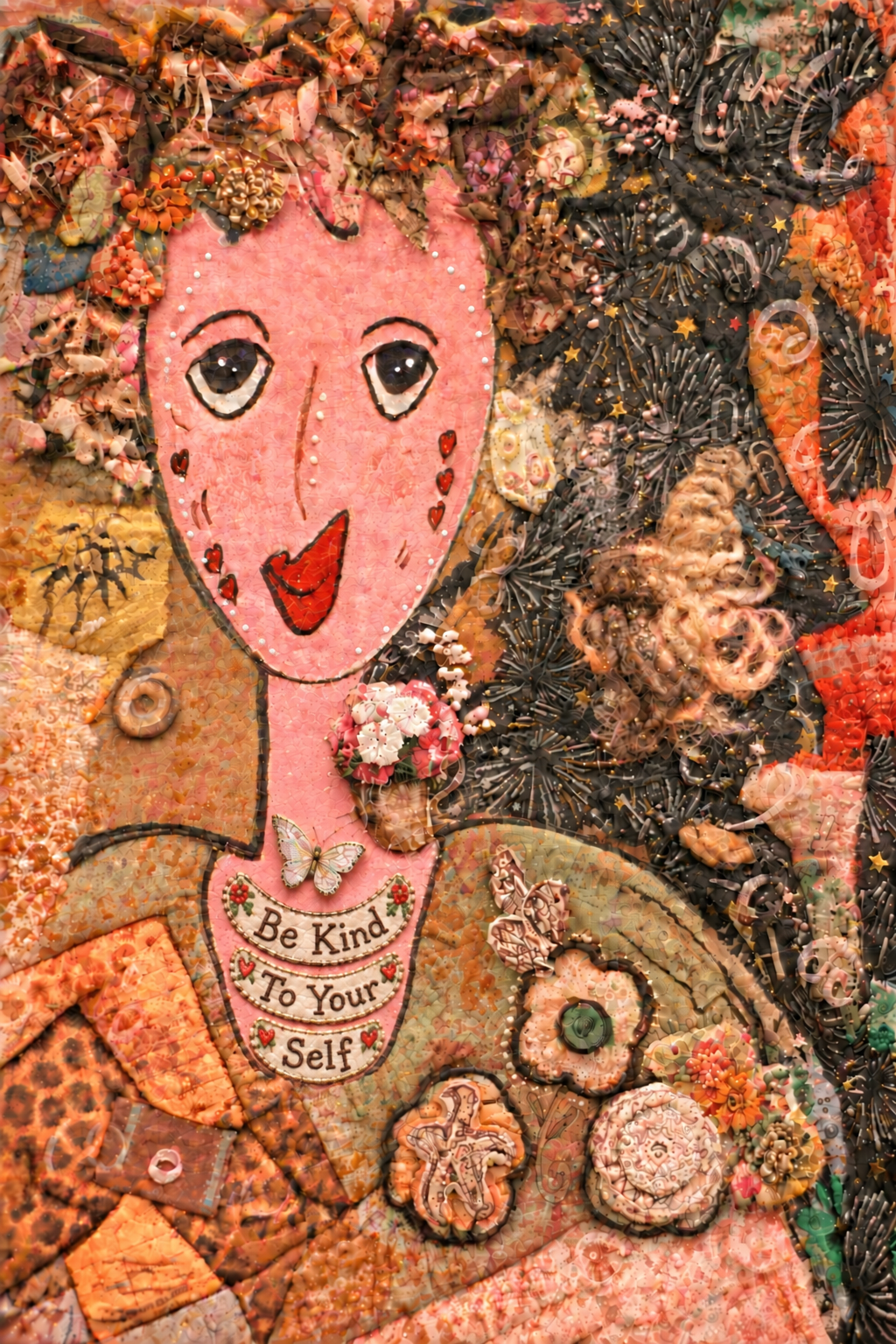 Artwork with a smaller butterfly on the neck