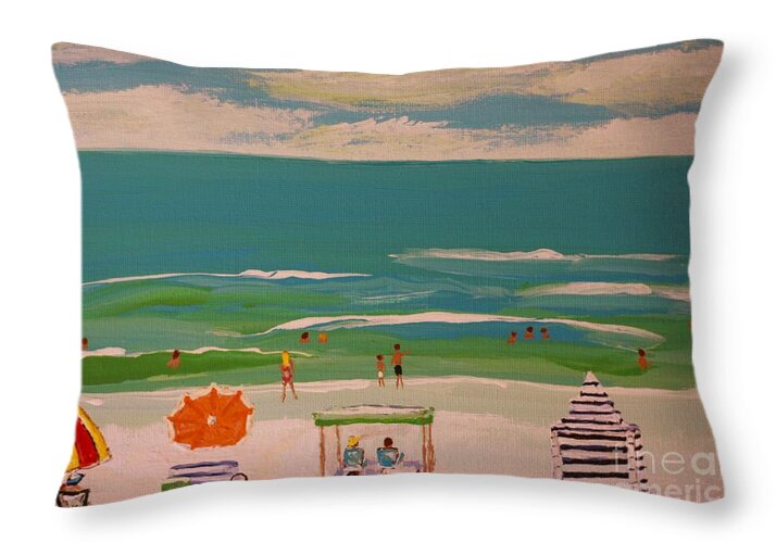Beach Day with Colorful Umbrellas - Throw Pillow
