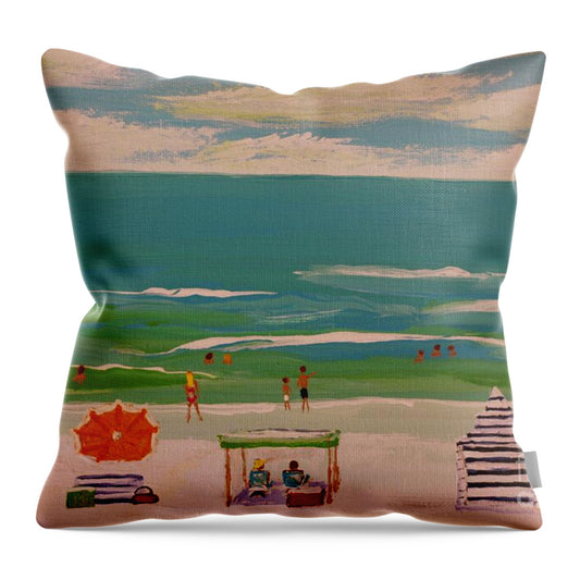 Beach Day with Colorful Umbrellas - Throw Pillow