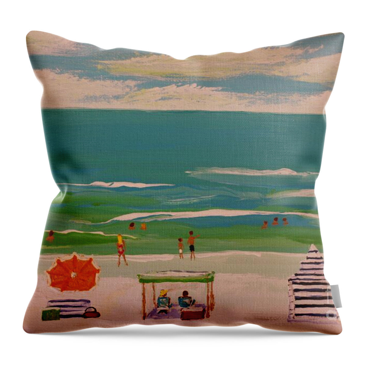 Beach Day with Colorful Umbrellas - Throw Pillow