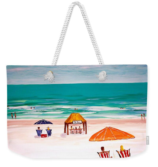 Beach Day with Orange Umbrellas - Weekender Tote Bag