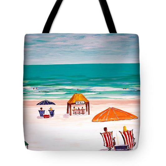 Beach Day with Orange Umbrellas - Tote Bag