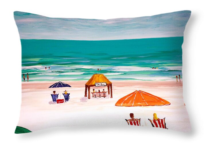 Beach Day with Orange Umbrellas - Throw Pillow