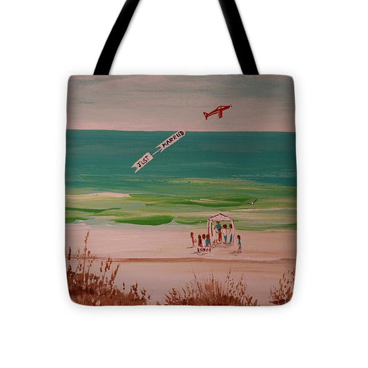 Beach Wedding Ceremony with Airplane - Tote Bag