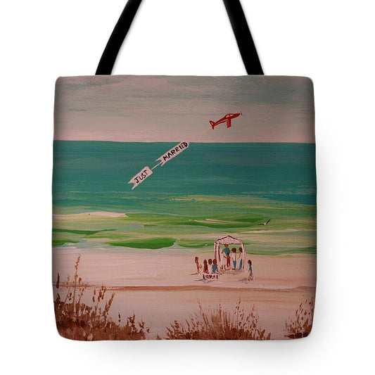 Beach Wedding Ceremony with Airplane - Tote Bag