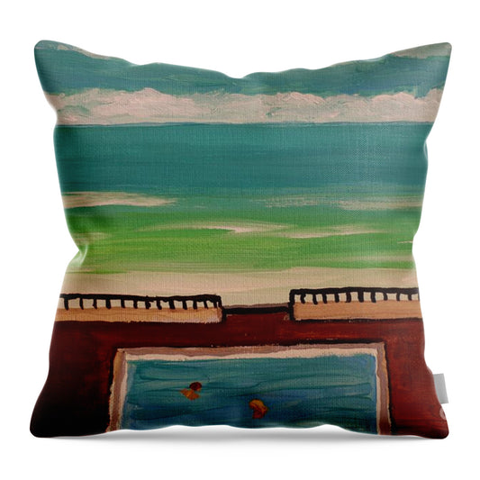 Beachfront Pool with Palm Trees - Throw Pillow