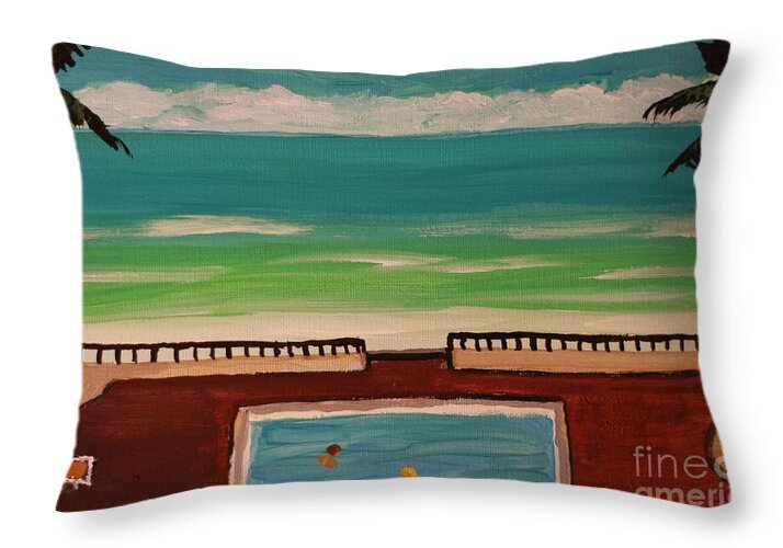 Beachfront Pool with Palm Trees - Throw Pillow