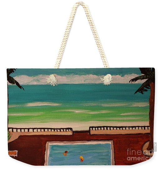 Beachfront Pool with Palm Trees - Weekender Tote Bag