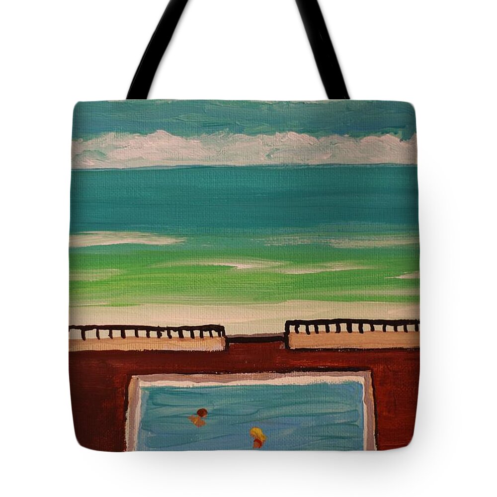Beachfront Pool with Palm Trees - Tote Bag