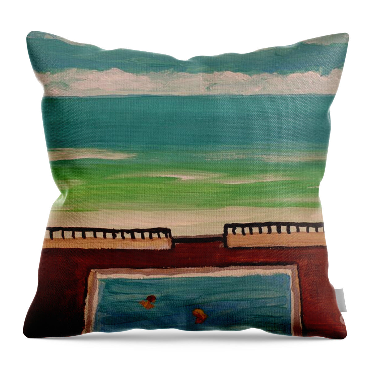 Beachfront Pool with Palm Trees - Throw Pillow