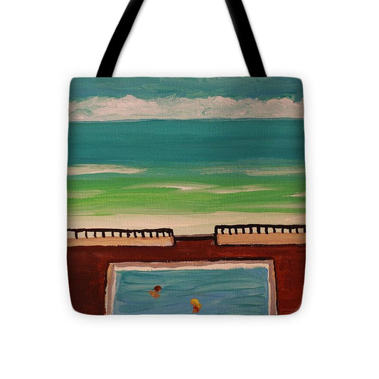 Beachfront Pool with Palm Trees - Tote Bag