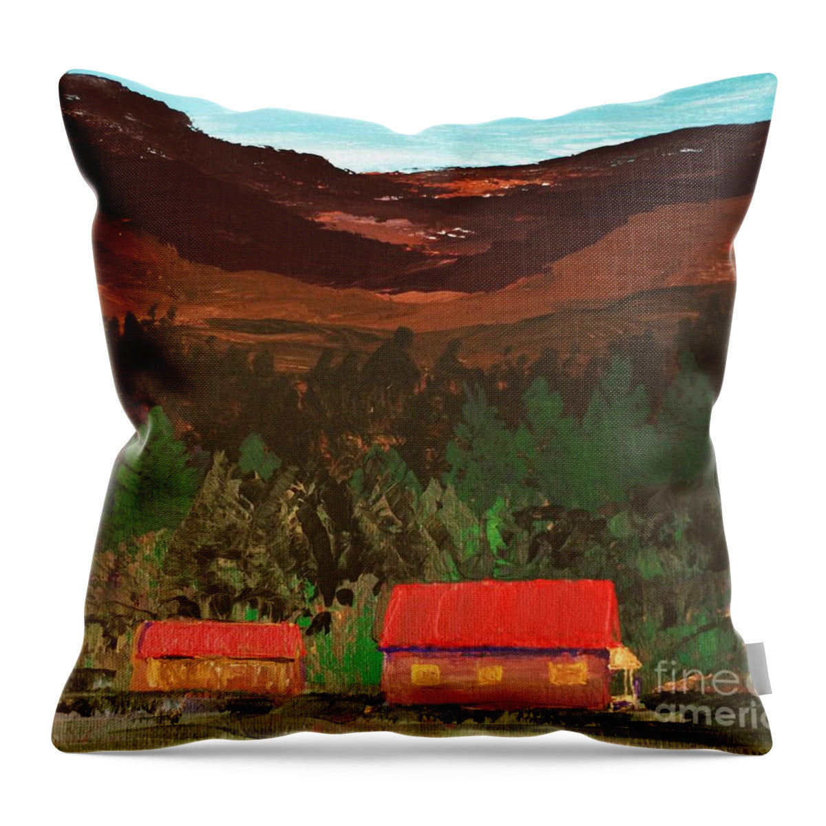 Cabins at the Foot of a Mountain - Throw Pillow