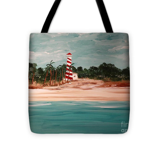 Coastal Lighthouse with Palm Trees - Tote Bag