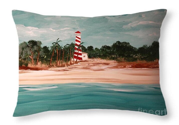 Coastal Lighthouse with Palm Trees - Throw Pillow