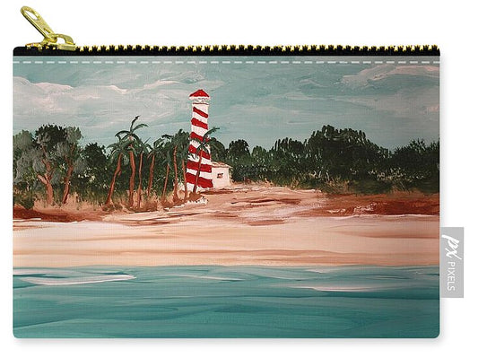 Coastal Lighthouse with Palm Trees - Zip Pouch